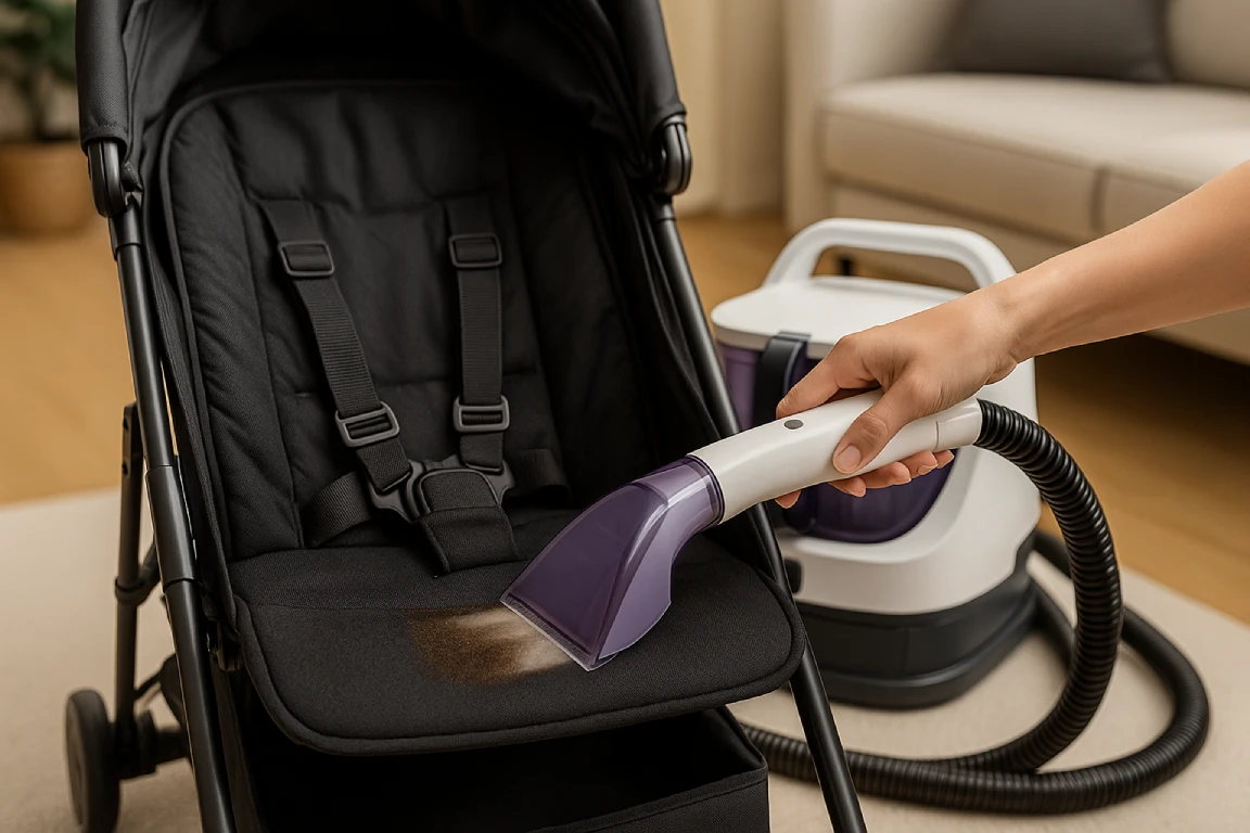 nettoyer poussette siège bébé shampouineuse
